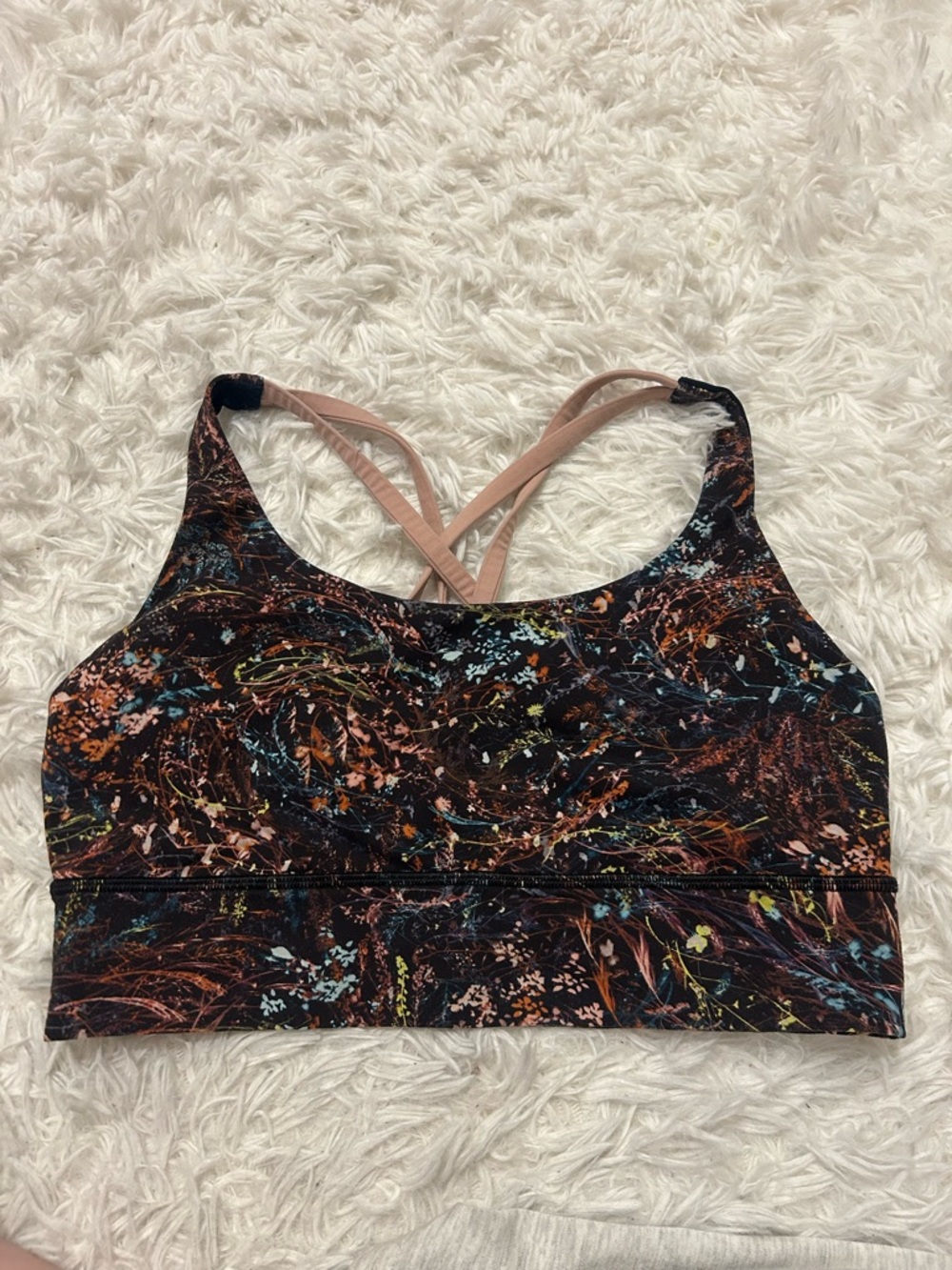 Lululemon Size 8 Energy Bra Long Line Medium Support Foliage Strappy Floral Pink - Picture 3 of 6